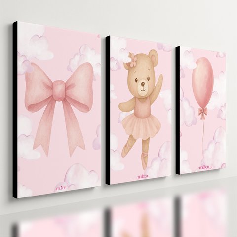 Kit 3 Quadro Decorativo Quarto Meninas Bebê Infantil Rosa 40x28cm
