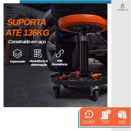 Banqueta Banquinho para Mecânico Assento Giratório 100Kg com Rodas - Starfer - 5