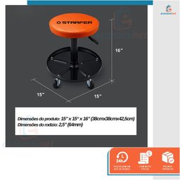 Banqueta Banquinho para Mecânico Assento Giratório 100Kg com Rodas - Starfer - 7