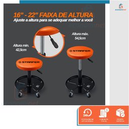 Banqueta Banquinho para Mecânico Assento Giratório 100Kg com Rodas - Starfer - 3