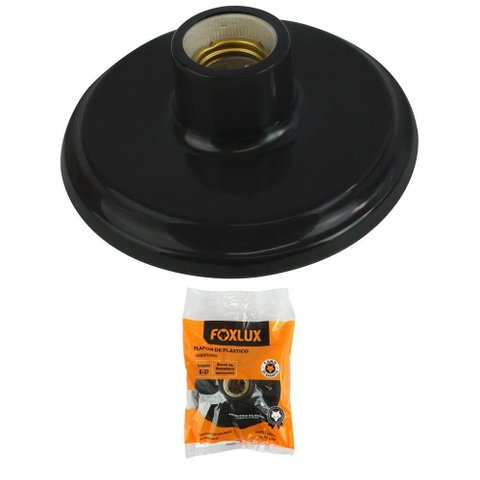 Plafon de Plástico Foxlux com Soquete e-27 Preto Kit 2 Unidades