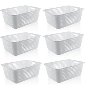 6 Caixas Organizadoras Maxi Grande Organize Cesto Plástico 40l Branco