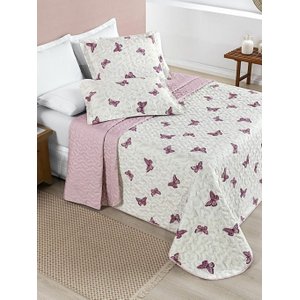 Cobre Leito Borboletas King 03 Peças Micropercal 200 Fios Dupla Face Rosa/marsala