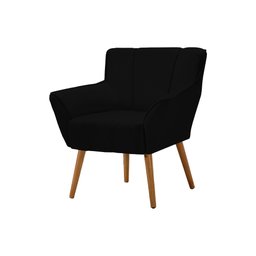 Poltrona Decorativa Itália para Sala de Estar Base Madeira Maciça Estofado Linho Preto - 2