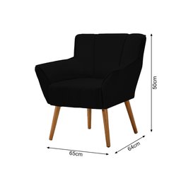 Poltrona Decorativa Itália para Sala de Estar Base Madeira Maciça Estofado Linho Preto - 3