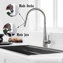 Ver imagem 3 de Torneira Gourmet Monocomando para Cozinha Bancada Pia Aço Cromado Bica Alta Bico Extensível Flexivel