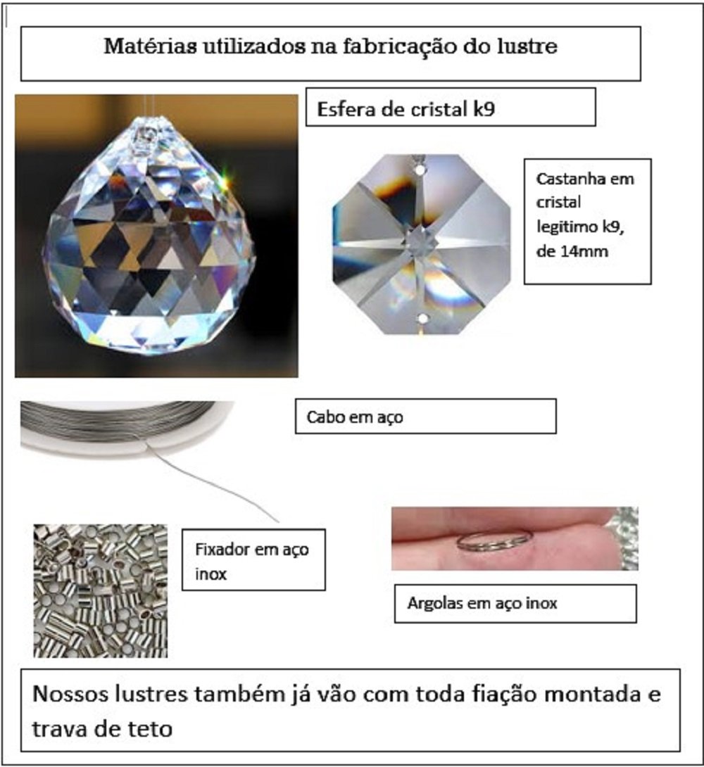 Lustre para Sala, Quarto, Hall, Sala de Jantar, Cozinha em Cristal K9 Base 30cm:90cm - 2