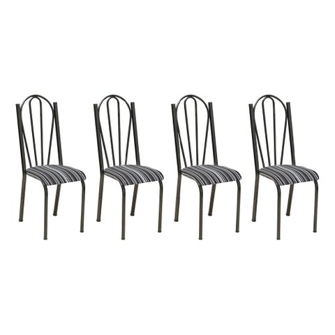 Kit 4 Cadeiras de Cozinha Alasca Estampado Preto Listrado Pés de Ferro Cromo Preto - Pallazio