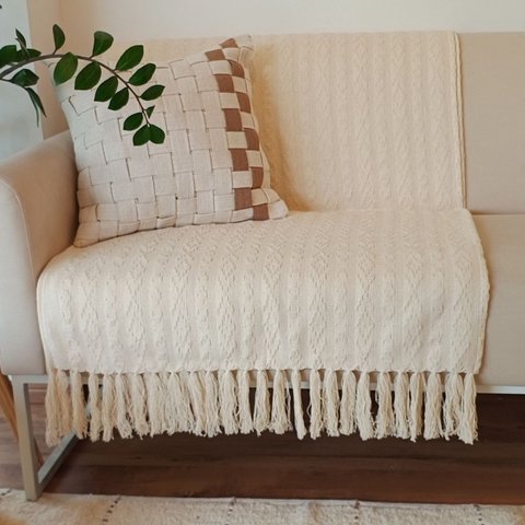 Manta Artesanal Bordada Luxo Branco Cru 210 x 260