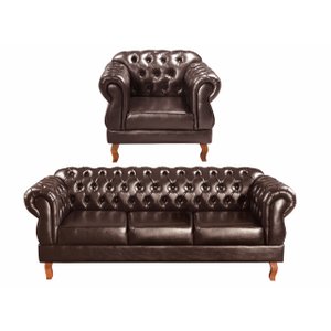 Sofá Chesterfield Capitonê 3 Lugares Com 1 Poltrona Duquesa - Couríssimo Café