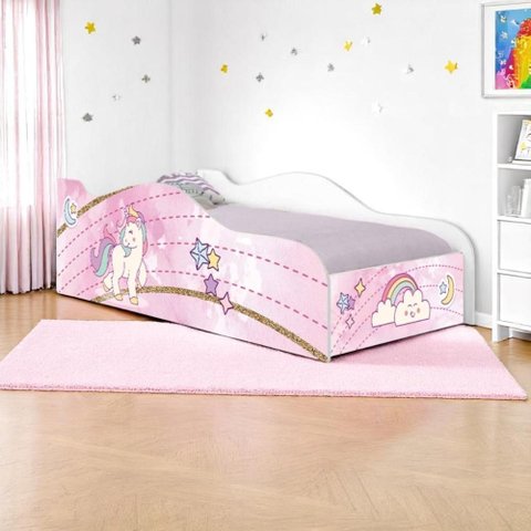 Cama Carro Solteiro Joy Unicónio Rosa Solteiro com Colchão