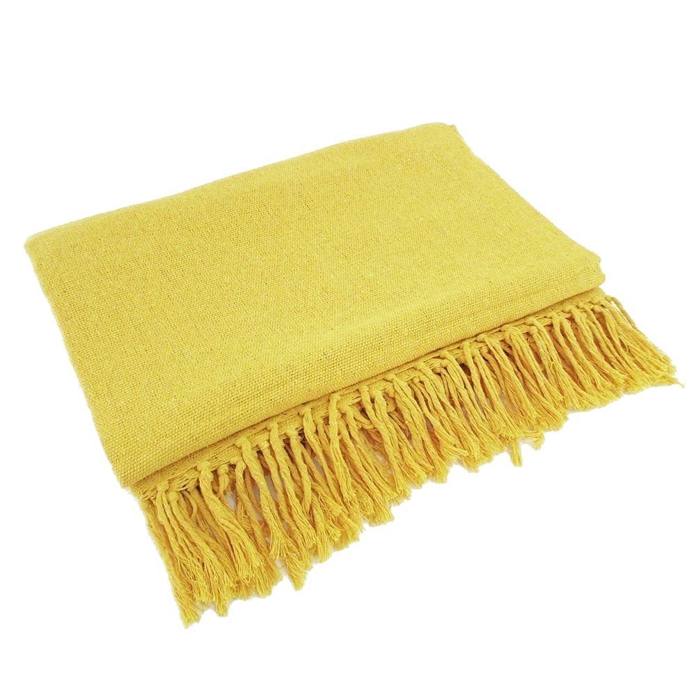 Manta para Sofá Decorativa 100% Algodão:amarelo