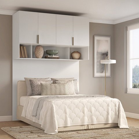 Ponte Modulada Cabeceira Aérea Casal 4 Portas 150cm 100% MDF Clean Altezza
