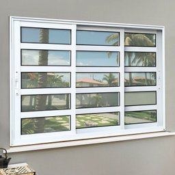 Janela Elite com Travessas 3 Folhas Moveis Sequenciais 100 X 150 Vidro Liso - 1