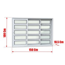 Janela Elite com Travessas 3 Folhas Moveis Sequenciais 100 X 150 Vidro Liso - 6