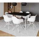 Ver imagem 1 de Mesa Industrial Jantar Preta 137X90Cm Base V Com 6 Poltronas Brancas Ferro Branco Preto