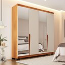 Ver imagem 1 de Roupeiro Solteiro Porto 4 Portas com Espelho 161x214cm Freijó/Creme 240847