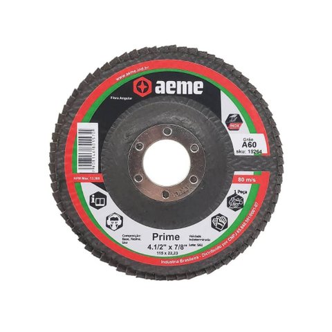 Disco Flap Aeme Prime Fibra Angular Óxido de Alumínio 4.1/2" (115mm) 10 Unidades
