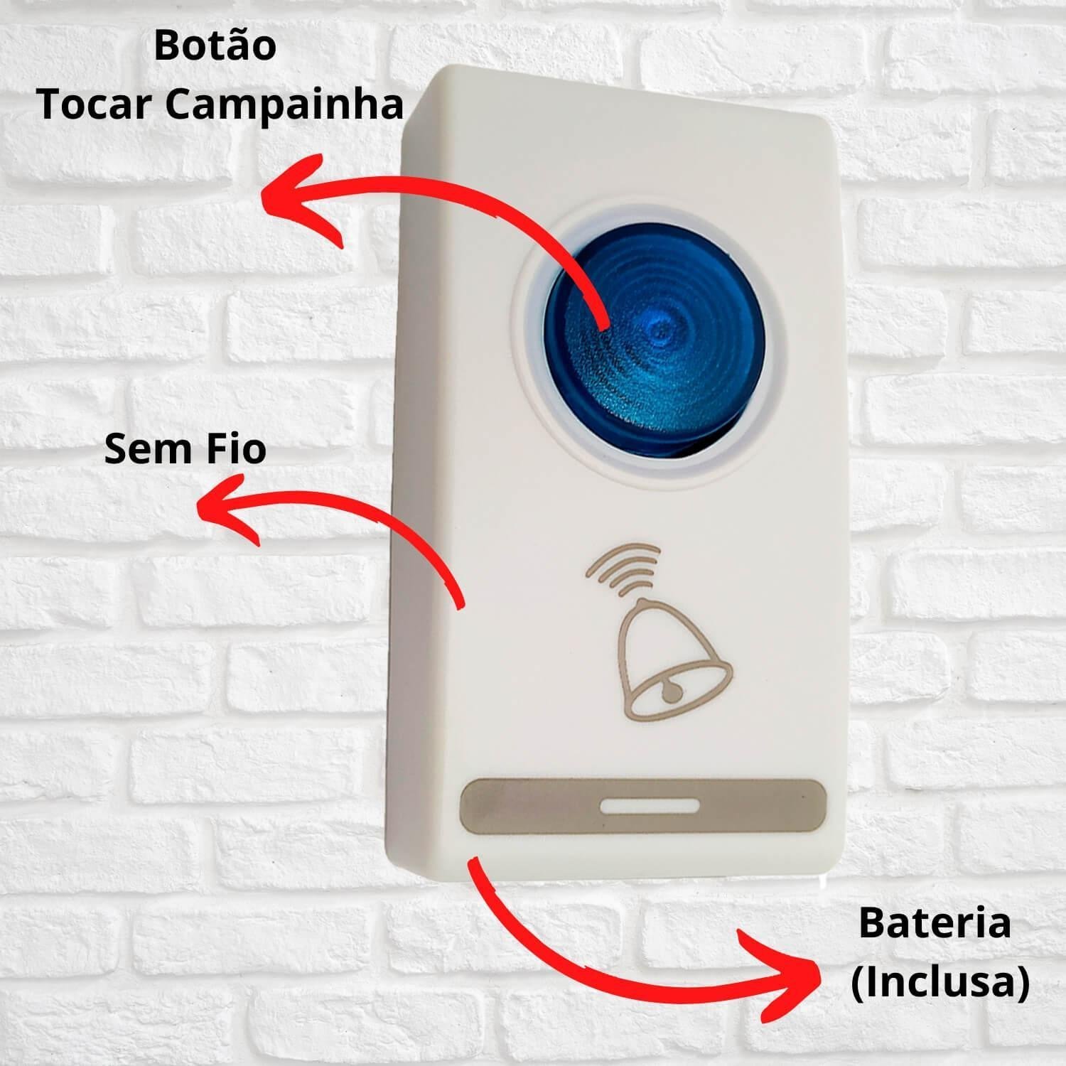 Campainha Sem Fio Wireless Tomada E Pilha Bivolt Automática 100 Mts ...