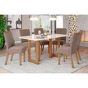 Ver imagem 1 de Conjunto: Mesa de Cozinha Yara C/ Tampo Madeirado C/ Vidro Curvo 160x90cm e 6 Cadeiras Malu Nature/