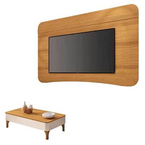 Painel Suspenso Armony Cinamomo com Mesa de Centro Liz Off White Cinamomo - Hb Móveis