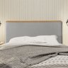 Cabeceira Cama Box Casal 1,40m Estofada Detalhe em Madeira Java Linho Cinza - 1