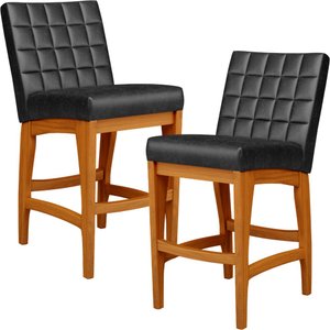 Kit 02 Banquetas Baixa Cozinha Bancada Bar Sala Jantar Fixa Mila L02 Couríssimo Preto - Lyam Decor B