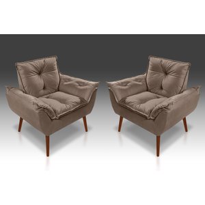 Kit 02 Poltrona Decorativa Opala Suede Capuccino - Pandora Decor