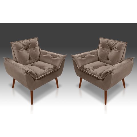 Kit 02 Poltrona Decorativa Opala Suede Capuccino - Pandora Decor