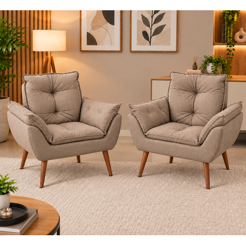 Kit 02 Poltrona Decorativa Opala Suede Capuccino Quarto Clinica Salão