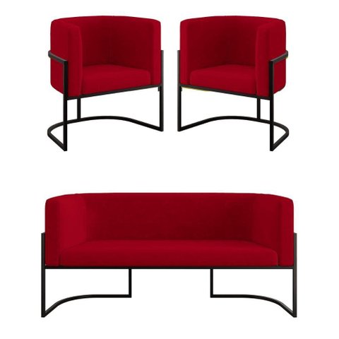 Kit 2 Poltronas Sofá 2 Lugares para Recepção Balaqui Vermelho