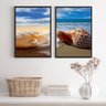 Kit 2 Quadros Fotografias Praia Mar conchas 24x18cm - com Vidro:madeira Preta - 1