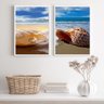 Kit 2 Quadros Fotografias Praia Mar conchas 24x18cm - com Vidro:madeira Preta - 2