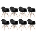 Ver imagem 1 de KIT - 8 x cadeiras Charles Eames Eiffel DAW com braços - Base de madeira clara - Preto
