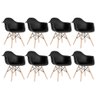 KIT - 8 x cadeiras Charles Eames Eiffel DAW com braços - Base de madeira clara - Preto - 1