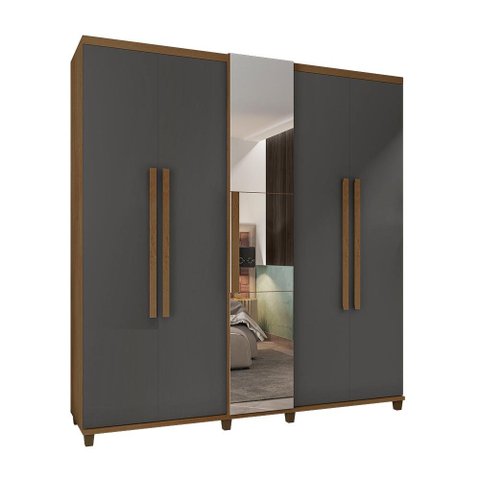 Roupeiro 5 Portas Arezzo Cinamomo Grafite com Espelho