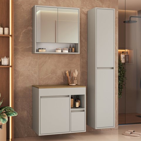Conjunto Banheiro Modulado 88 cm com 3 Peças Gabinete Suspenso sem Cuba Bahamas Yescasa Arenas