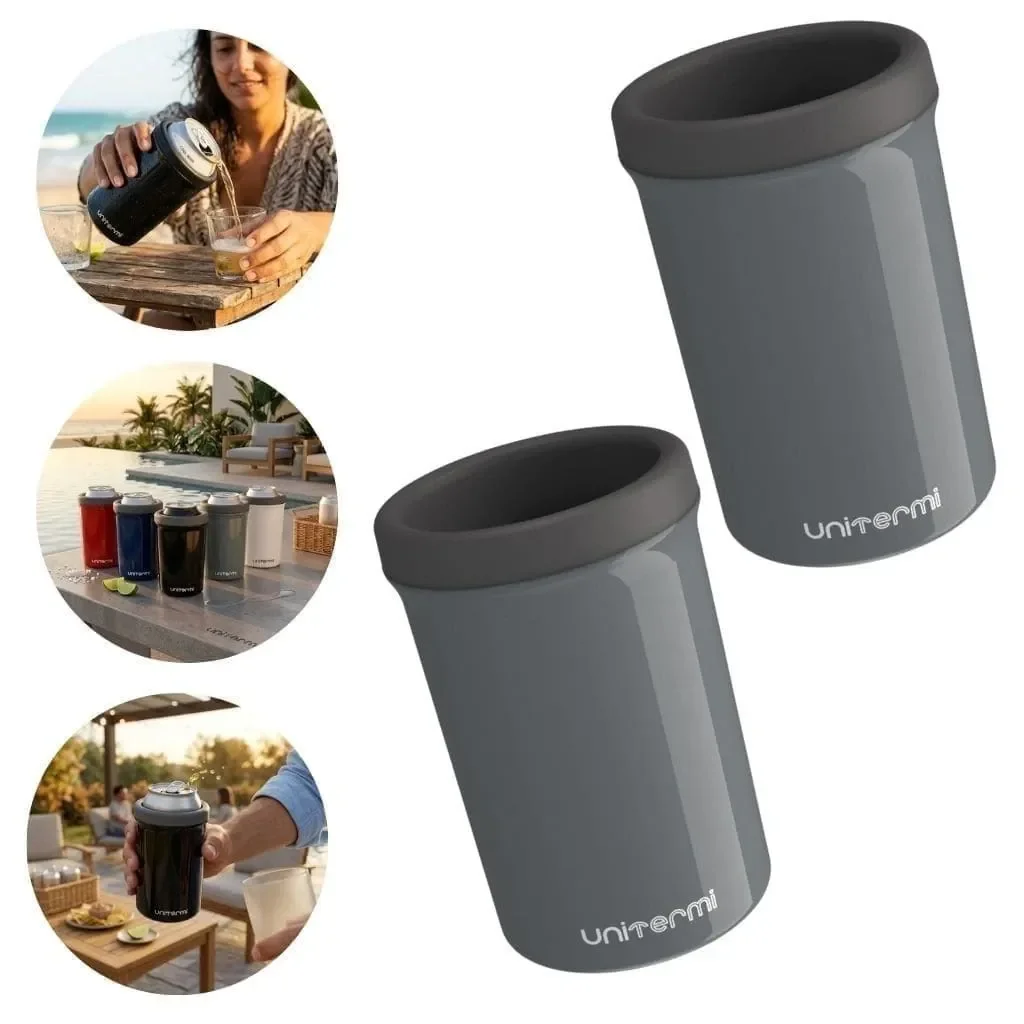 Ver imagem 2 de Kit 2 Porta Lata Térmico 350ml Ideal para Bares e Casa:Cinza