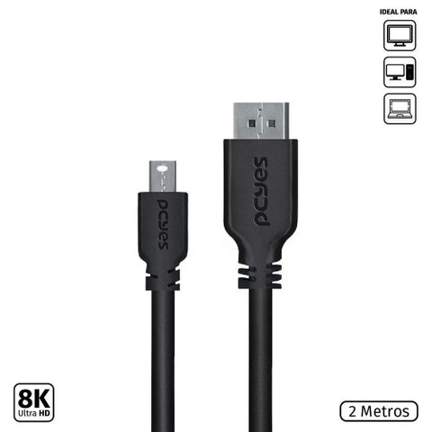 Cabo Mini Displayport Macho para Displayport Macho V.1.2 28awg Puro Cobre 2 Metros - Pmddpm-2
