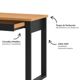 Mesa para Escritório 1 Gaveta Industrial Freijó/preto - Dalla Costa - 4