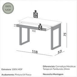 Mesa para Escritório 1 Gaveta Industrial Freijó/preto - Dalla Costa - 7