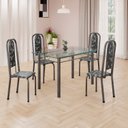 Ver imagem 1 de Conjunto de Mesa Retangular a 120x75cm Tampo de Vidro 4 Cadeiras Lavínea Prata/Preto Floral/Mart