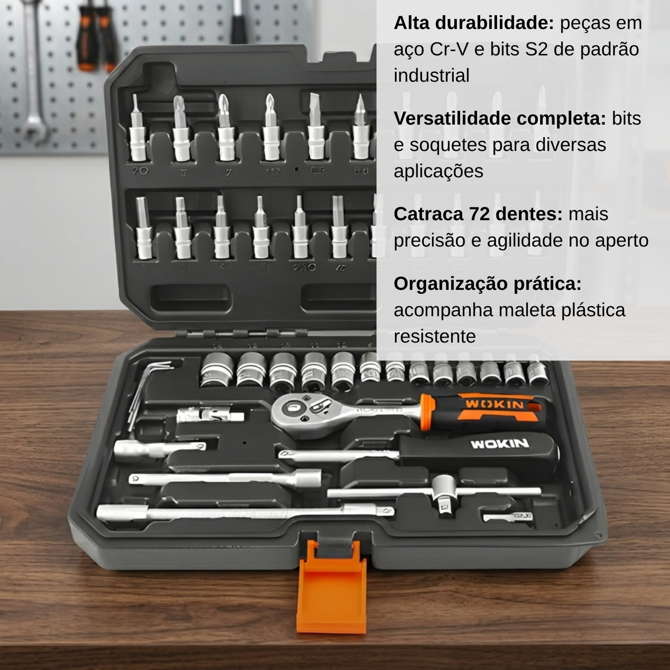 Conjunto de Ferramentas Soquete 1/4 46 Peças Wokin Tools
