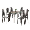Ver imagem 2 de Conjunto de Mesa Retangular 140x75cm Tampo de Vidro 6 Cadeiras Lavínea Prata/Preto Floral/Mart