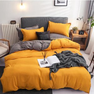 Jogo de Cama Amarelo com Cinza Casal Super King 7 Peças