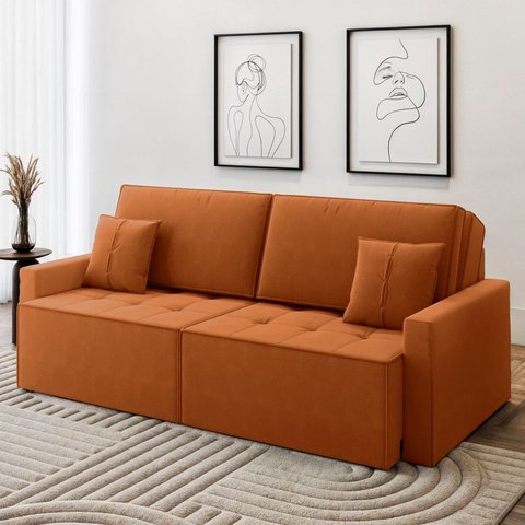 Sofá 3 Lugares 212 100 x 90 cm Veludo Tomie Yescasa Laranja Terracota
