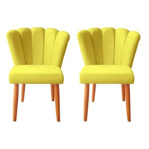 2 Cadeiras Jantar Reforçada Decorativa Pétala Suede Amarelo