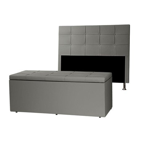 Kit Cabeceira e Calçadeira Baú Queen 1,60m Roma Corano Cinza - Pallazio
