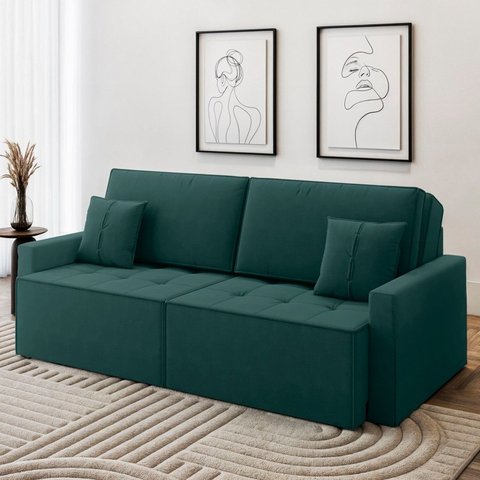 Sofá 3 Lugares 212 100 x 90 cm Veludo Tomie Yescasa Verde Militar