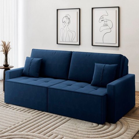 Sofá 3 Lugares 212 100 x 90 cm Veludo Tomie Yescasa Azul Marinho